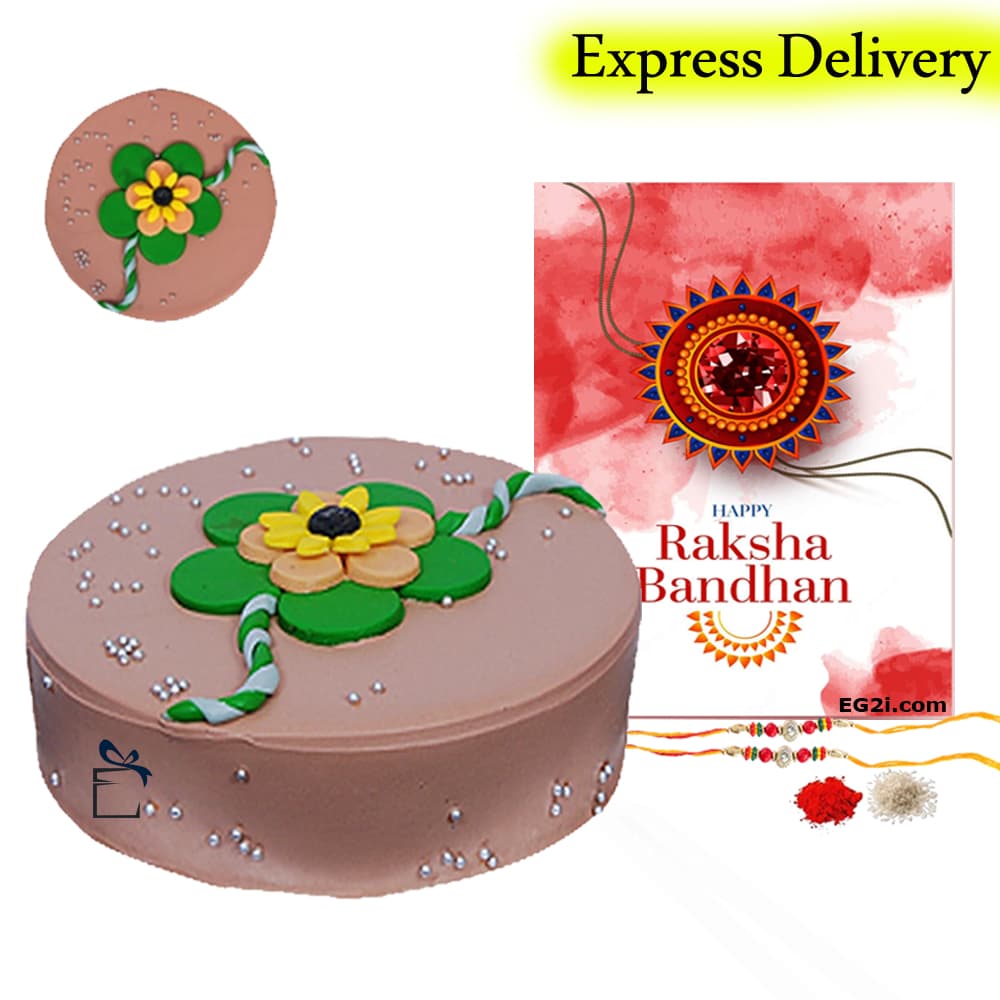 Chocolate with Green Rose Rakhi Cake