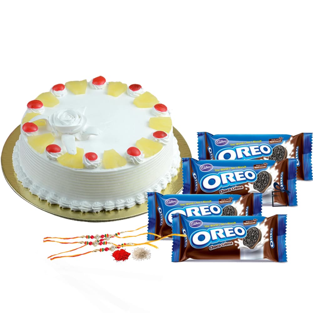 Pineapple Cake with Oreo Biscuit for Rakhi
