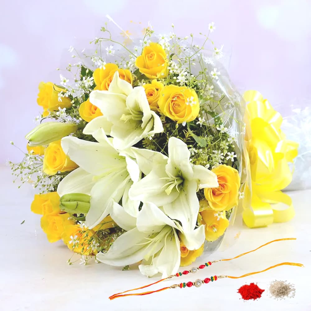 Lilies and Yellow Roses for Rakhi