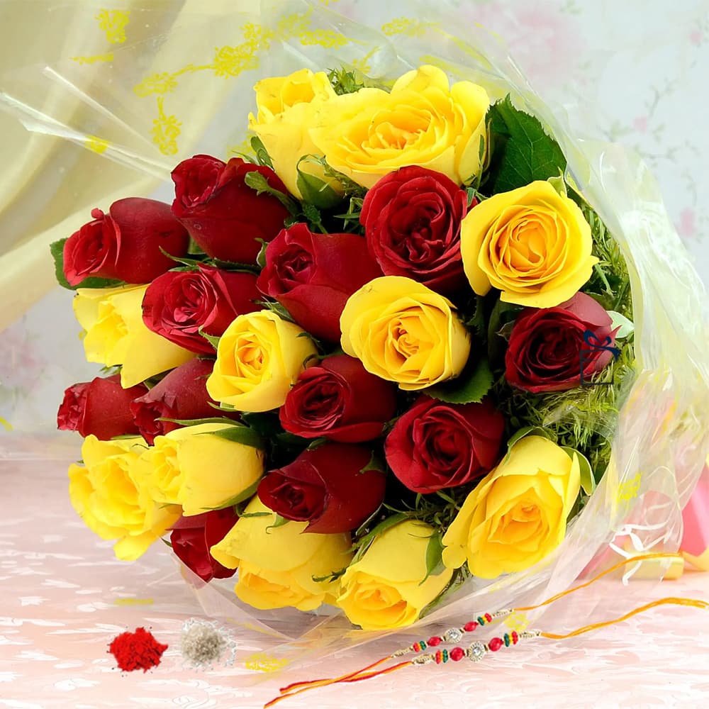 Red and Yellow Roses Bouquet For Rakhi
