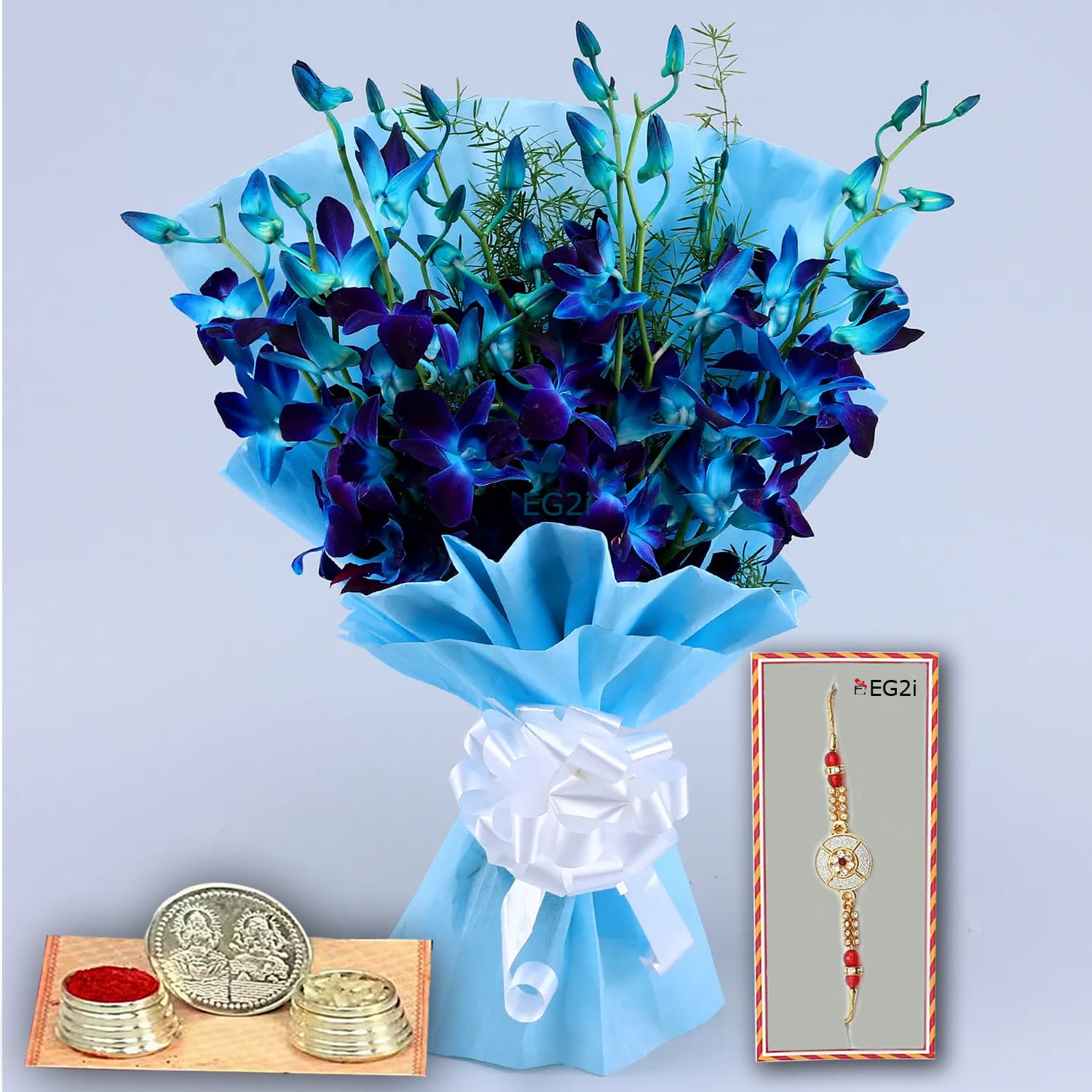 Blue Orchid with Rakhi Roli Chawal