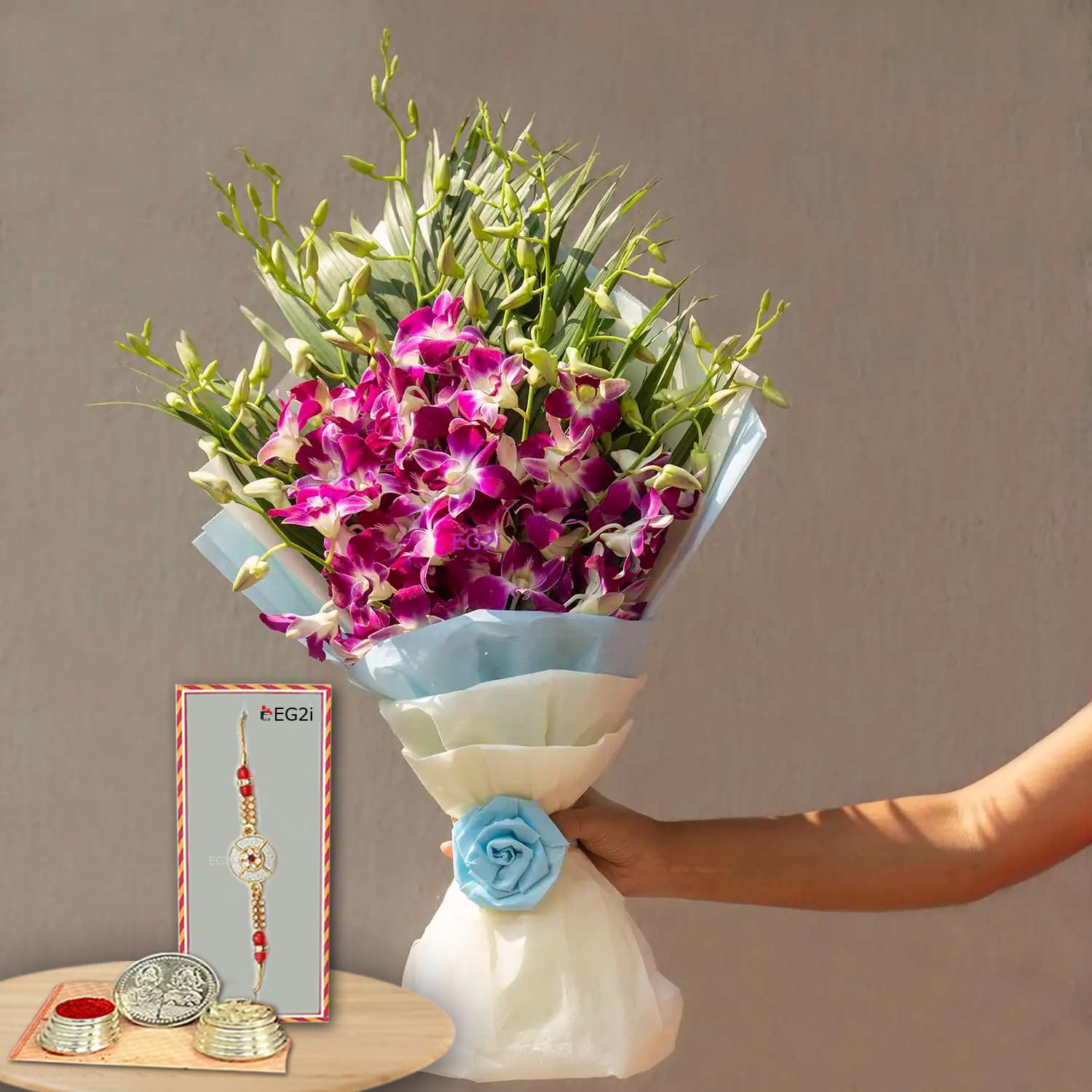 Purple Orchid with Rakhi Roli Chawal