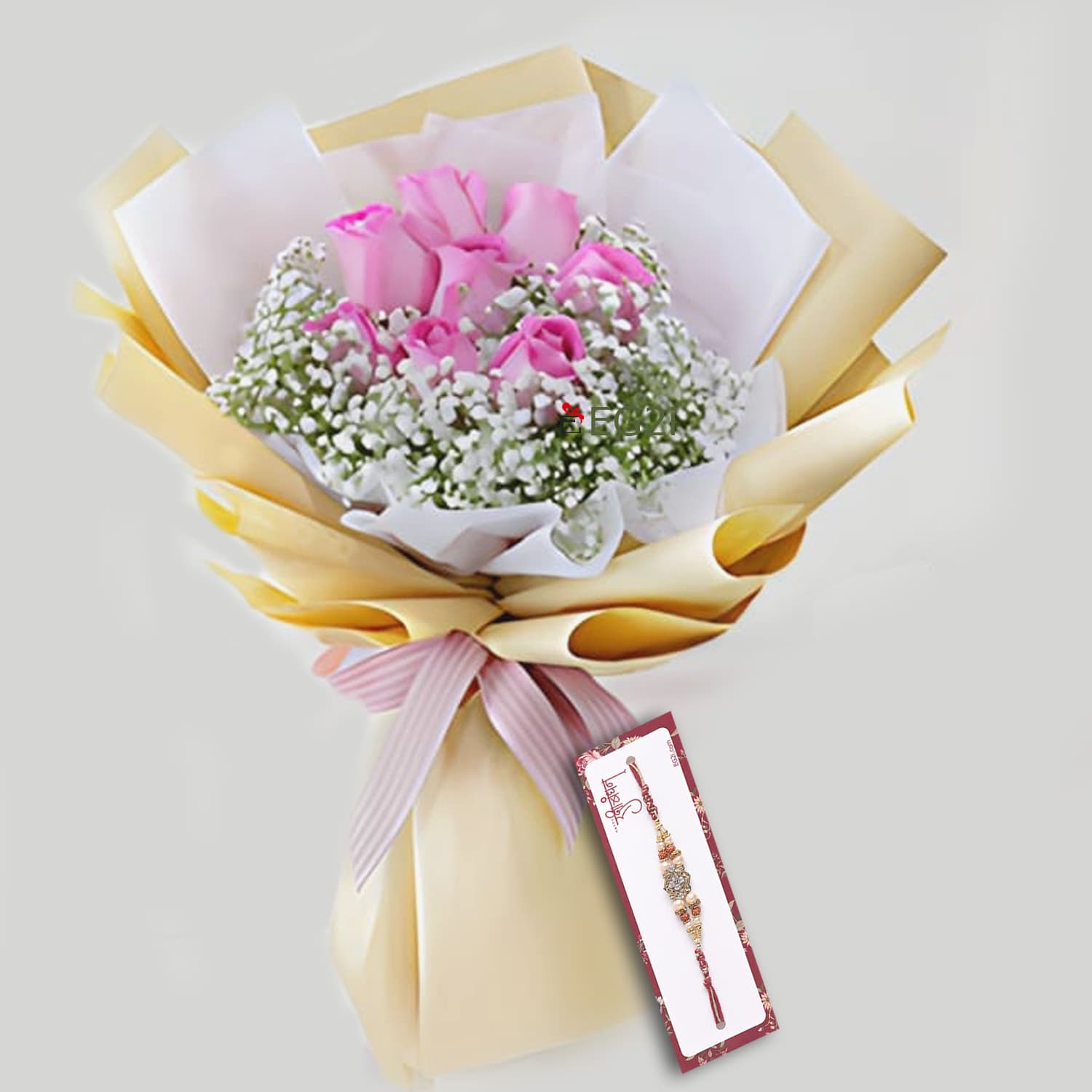 Pink Roses with Rakhi Roli Chawal