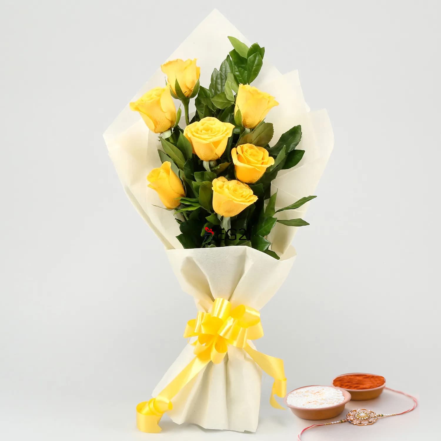Yellow Roses with Rakhi Roli Chawal