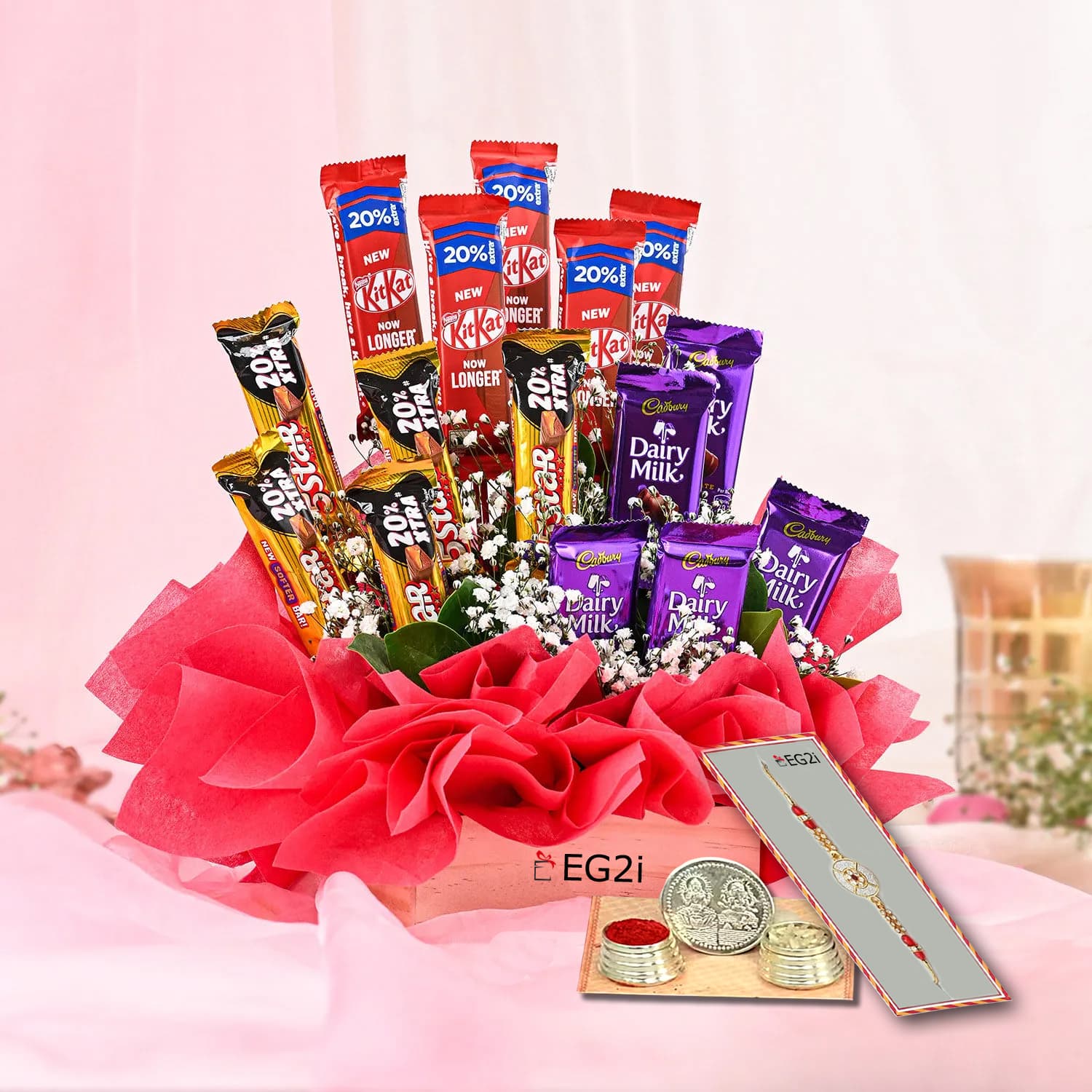 Mixed Chocolate in Basket with Rakhi Roli Chawal