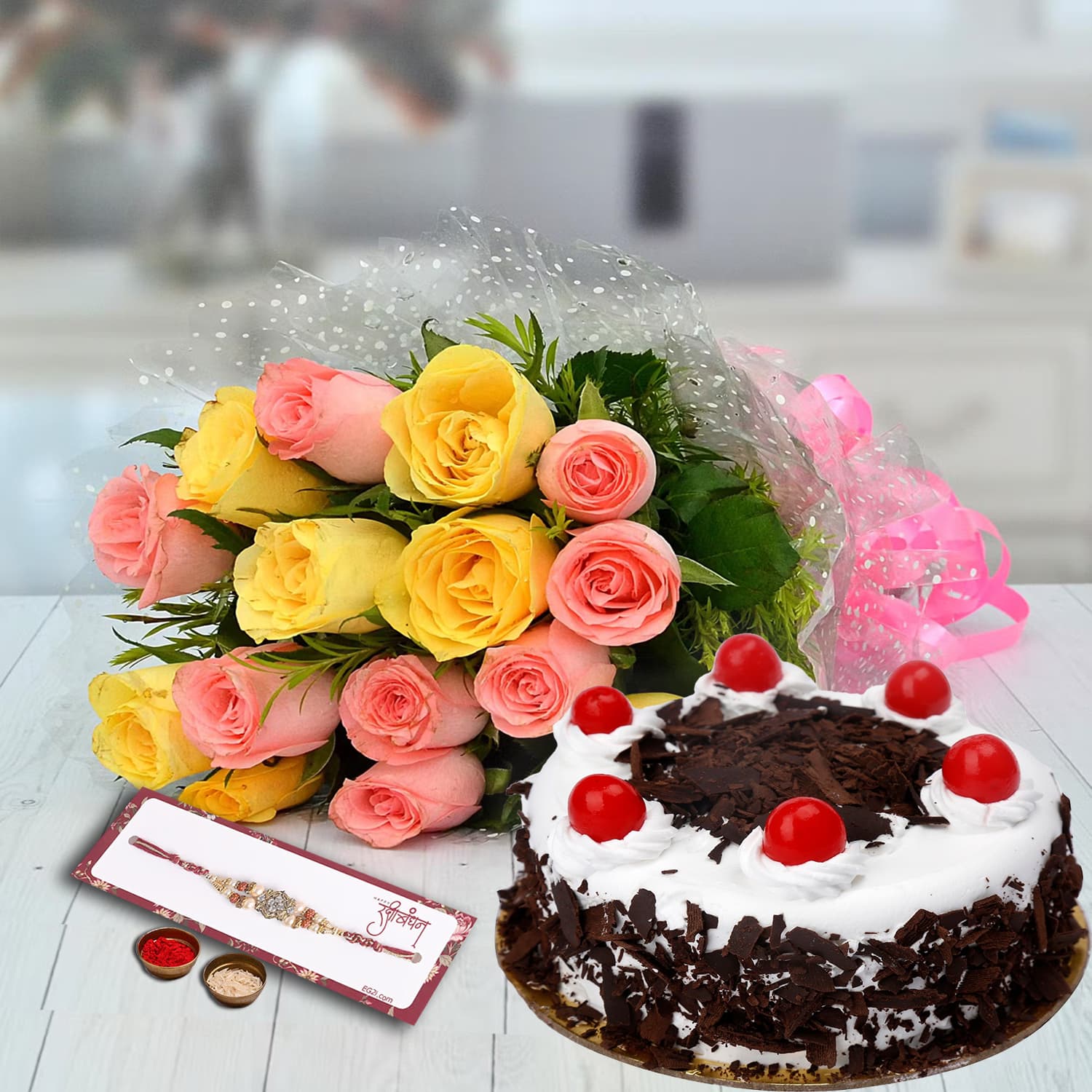 Flowers and Cake Surprise for Rakhi