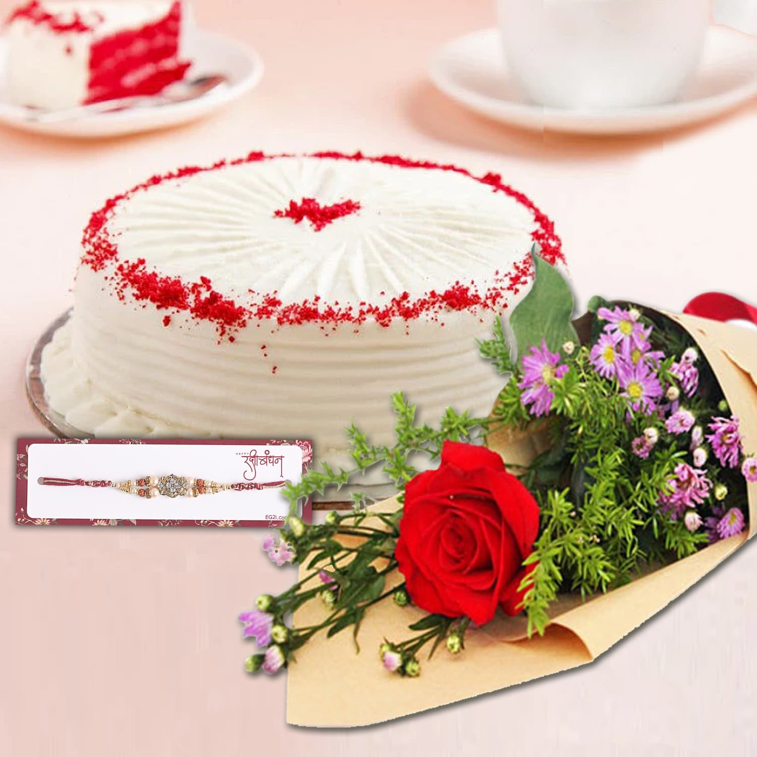 Flowers and Cake Surprise for Rakhi