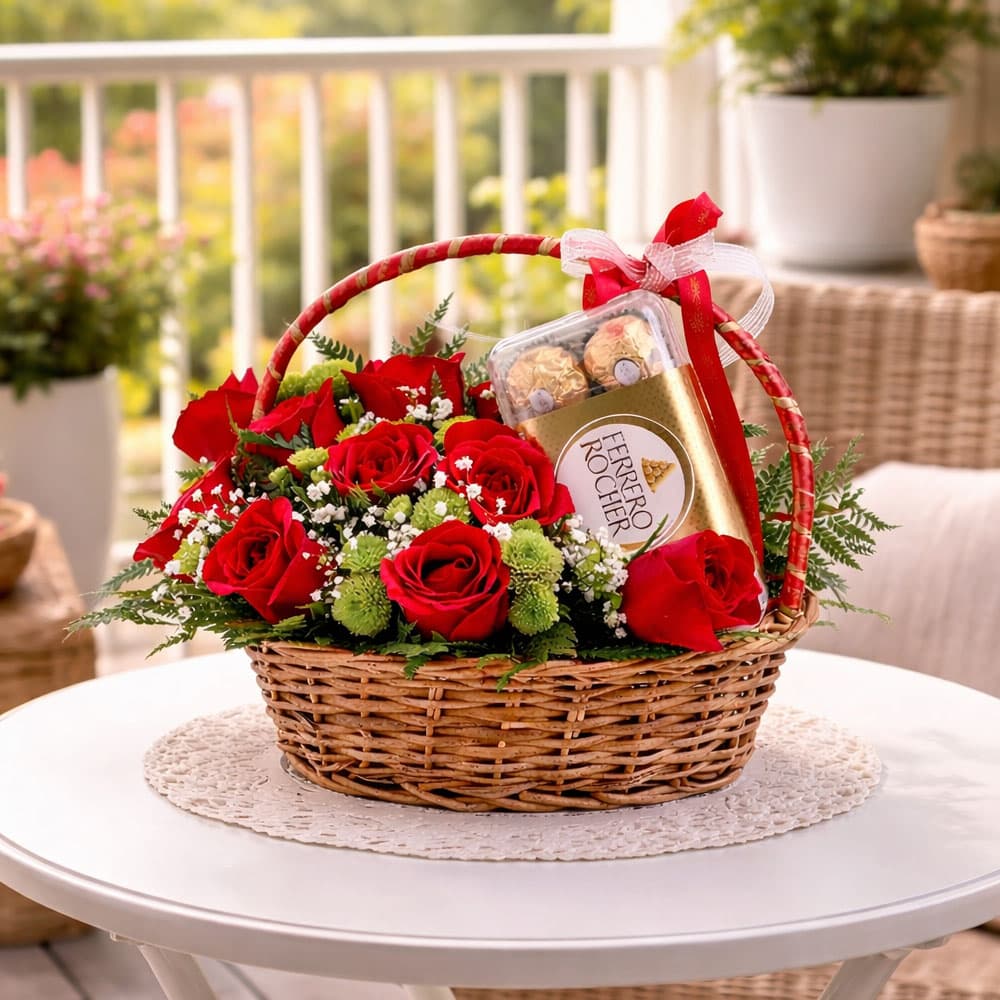 Flower Basket with Ferrero Rocher Gift Combo