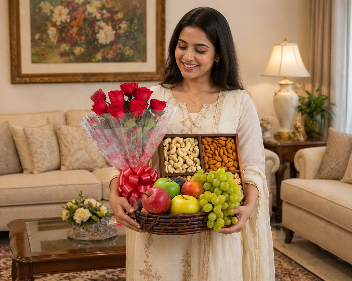 Premium Flowers and Fruit Gift Combo