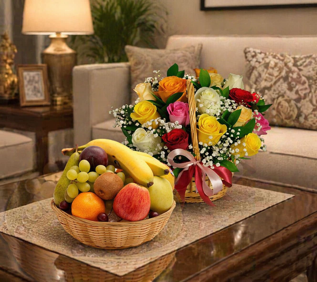 Fresh Flowers and Fruit Hamper